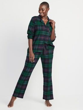 Old Navy Women's Green Plaid Straight Leg Pajama Pants
